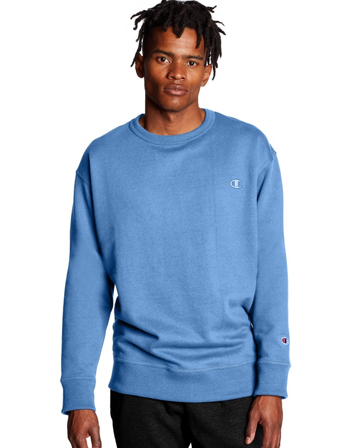 Champion Sweatshirt Heren - Blauw - Powerblend Fleece Crew C Logo ( 412769-ITA )